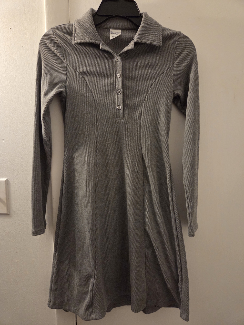 No Boundaries Gray Long Sleeve Polo Knit Dress